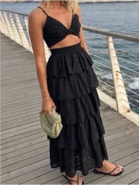 Hill House Dresses & Skirts - Hill House Black Tiered Maxi Skirt Set